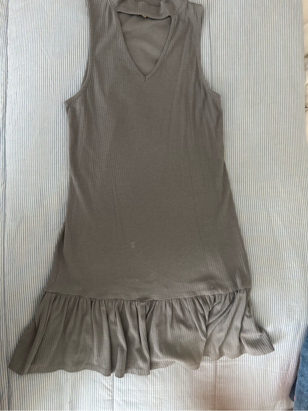Ribbed Sleeveless Ruffle Hem Dress - Taupe